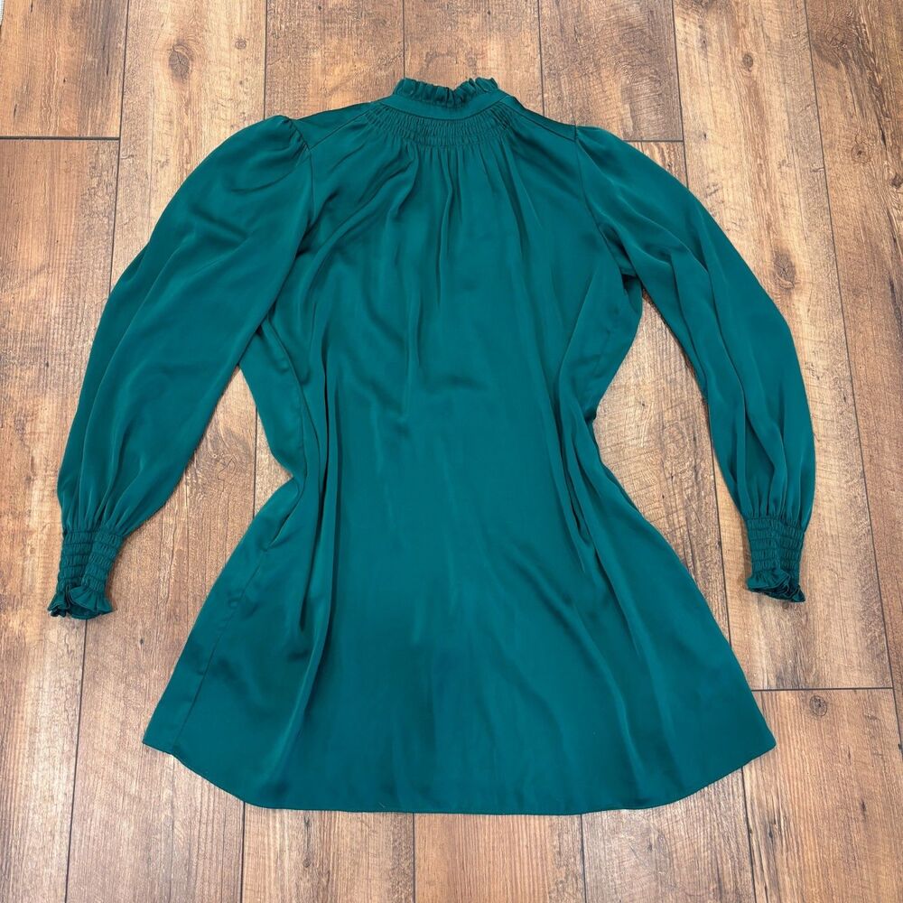 Adam Lippes Collective Green Mock Neck Satin Dress Women's Size 8 Button Luxury - Picture 4 of 9